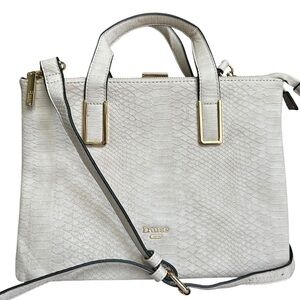 Dune London snakeskin-patterned top handle bag in Cream/Tan Color